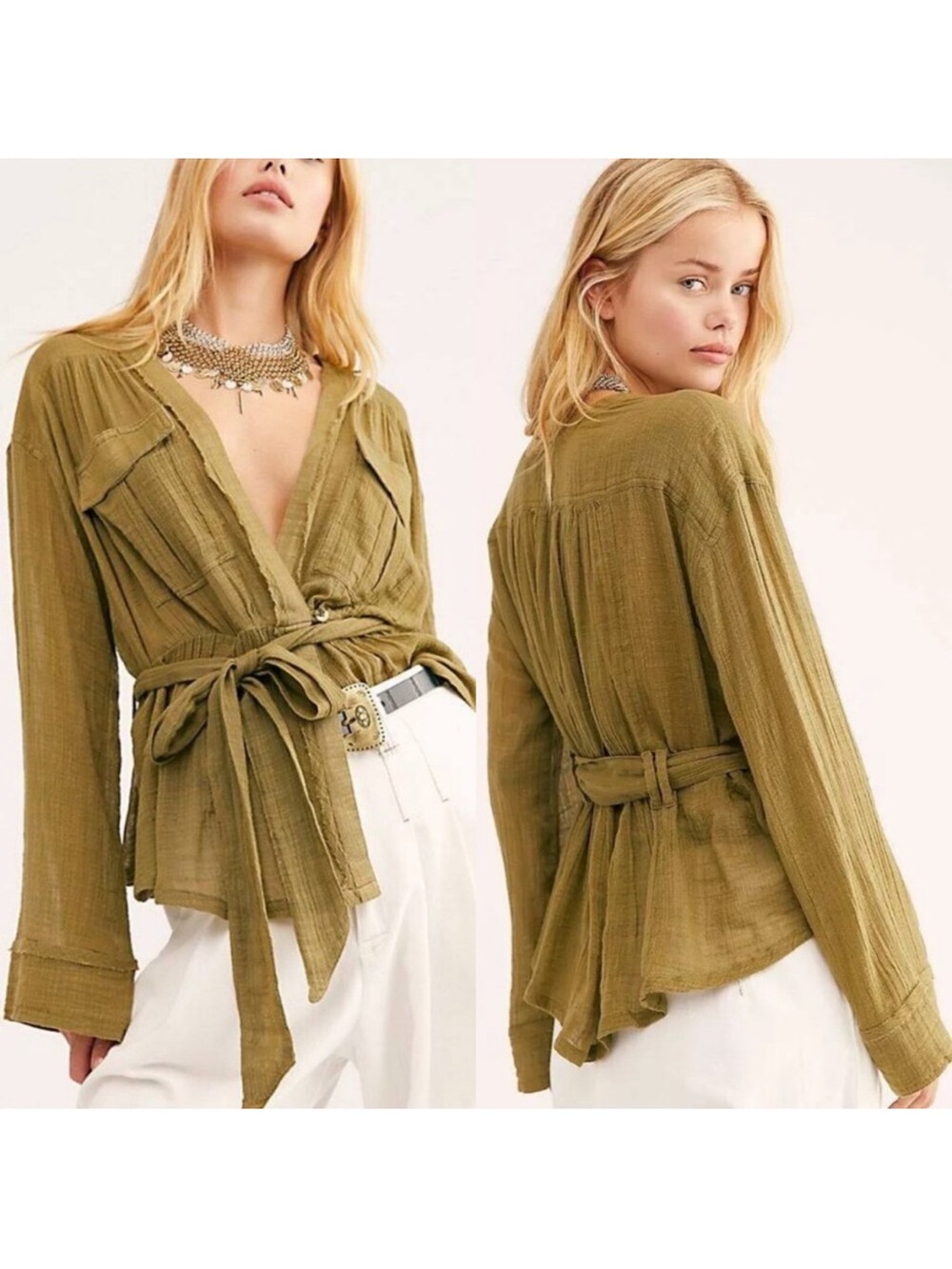 We The Free Olive Green Safari Top - Size Medium